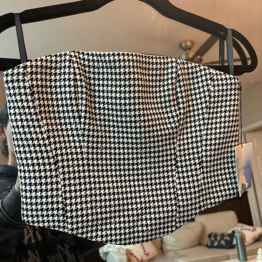 MAJORELLE Black and White Houndstooth Crop Top